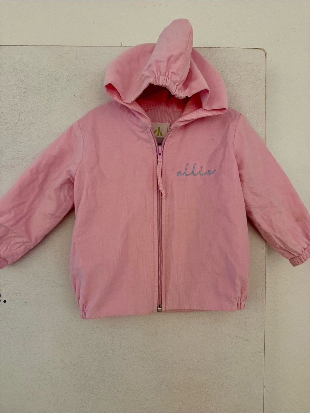 Girls' Pink Hooded Zip Raincoat with Script Detail